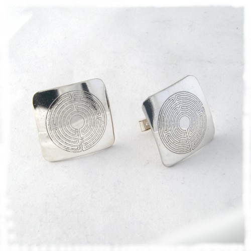 Silver labyrinth cufflinks